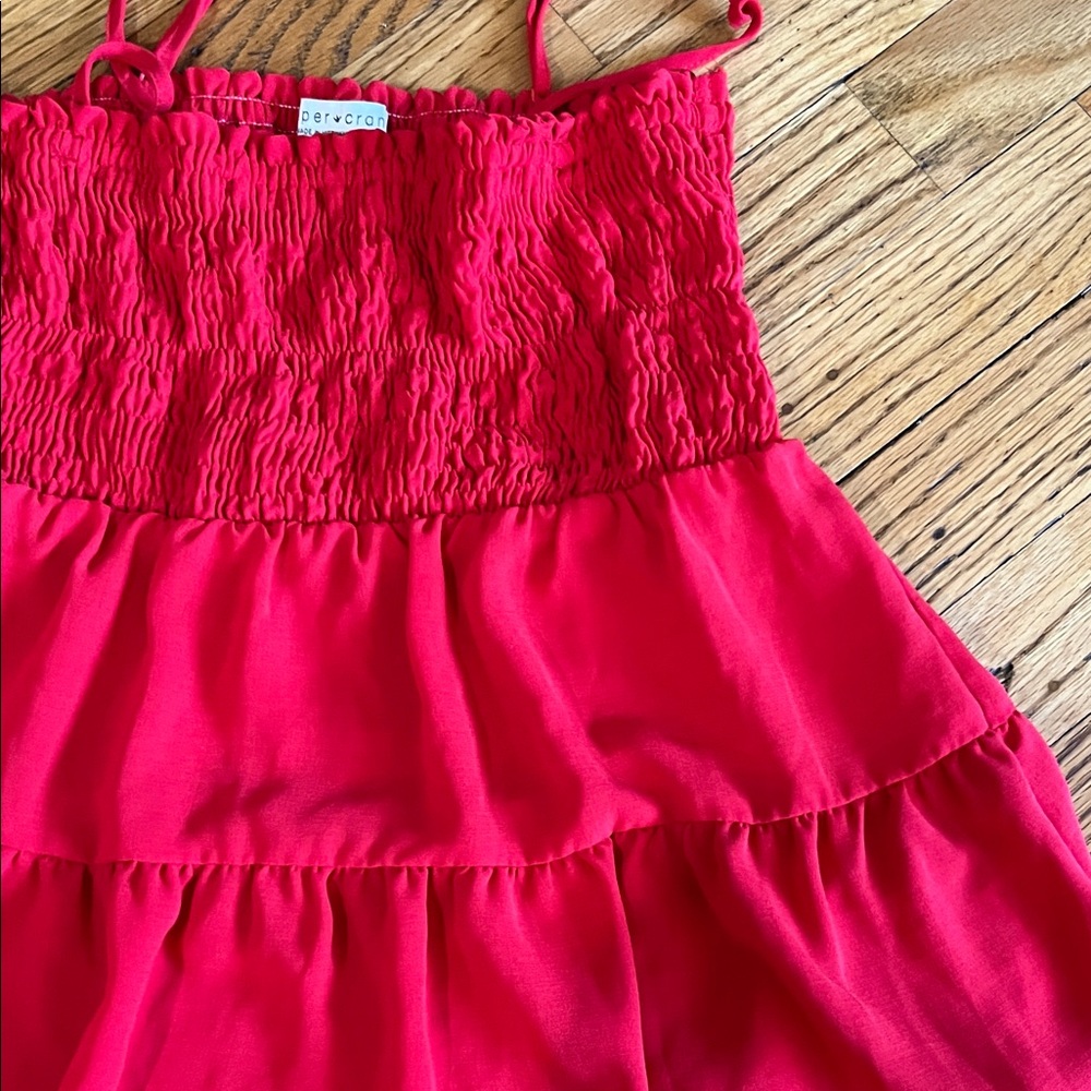 Paper Crane Red Smocked Tiered Crop Top - Picture 3 of 4